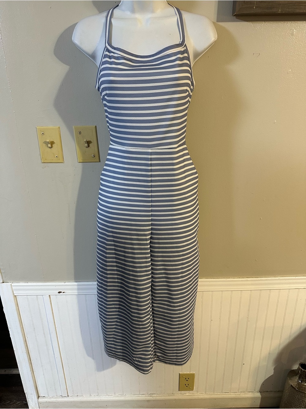 Striped Halter Jumpsuit in Blue and White